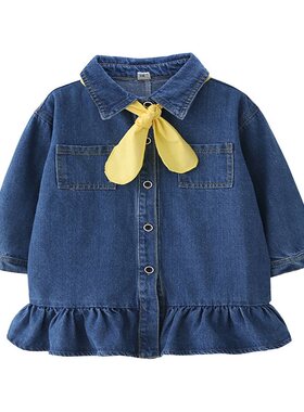 童装公主风牛仔荷叶边长袖连衣裙
