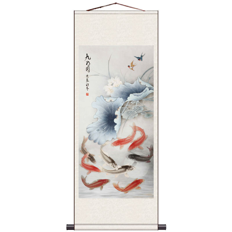 中国风古画卷轴送礼水墨荷花