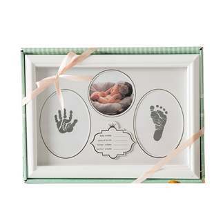 新生儿婴儿脚丫宝宝纪念手脚印泥手足相框品满月百天周岁中性白色