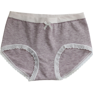塞德纳清新简约无缝蕾丝边包臀舒适螺纹高弹莫代尔大码中腰女内裤