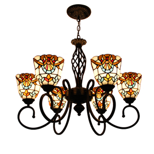 彩色玻璃乡村客厅灯大气复古地中海卧室灯具简欧式田园餐厅吊灯