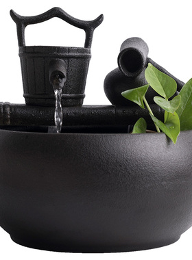 陶瓷喷泉鱼缸桌面风水招财加湿器