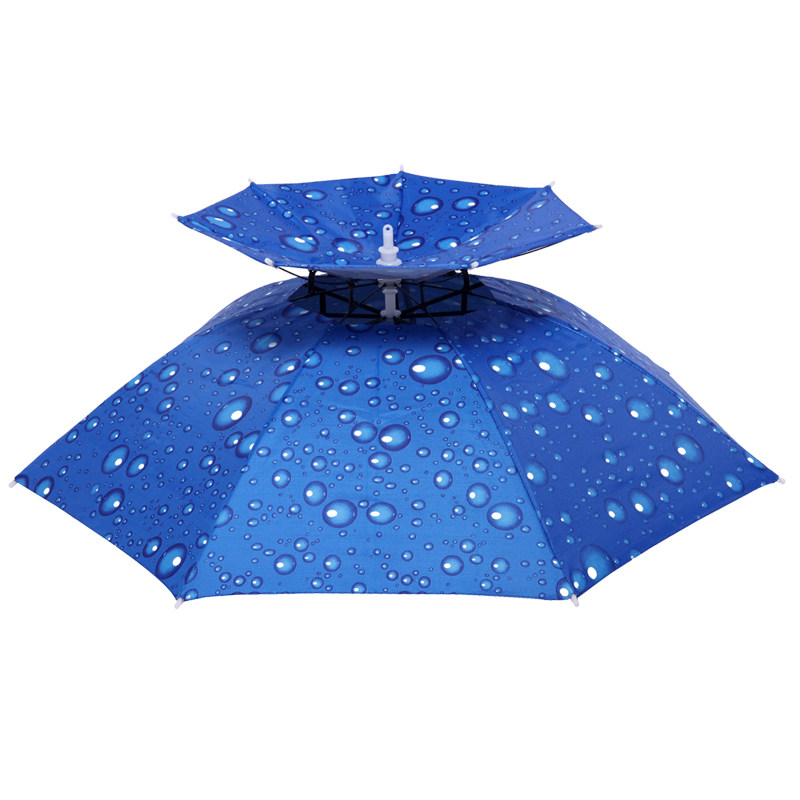 遮雨防晒伞帽斗笠式雨伞垂钓头戴钓鱼伞加厚折叠户外双层遮阳雨帽