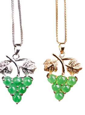 翡翠925银多子多福祖母绿玉挂坠