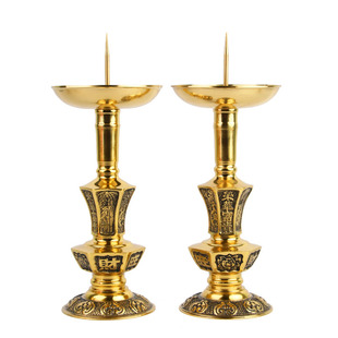 纯铜烛台蜡台 中式复古婚庆烛台摆件供佛堂用品 荣华富贵烛台一对