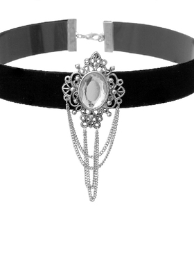 黑天鹅绒项圈椭圆宝石装饰项链