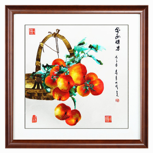 苏绣挂画真丝刺绣成品装饰客厅画柿子花鸟事事如意苏州刺绣礼品画