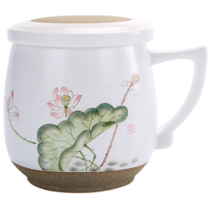 景德镇手绘茶杯陶瓷杯子礼品定制办公杯马克杯带盖过滤水杯个人杯