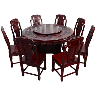 红木圆桌 国标红木印尼黑酸枝餐桌阔叶黄檀实木饭桌明清古典桌椅