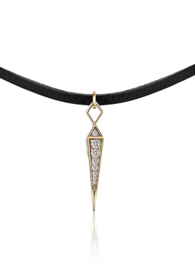 锆石镶嵌三角锥形吊坠项链女锁骨链皮质绳choker项圈颈链脖子饰品