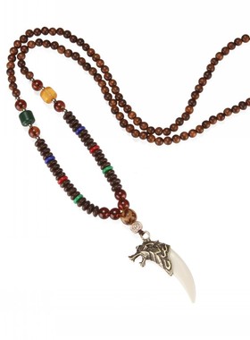 长款文艺风森系佛珠棉麻毛衣链