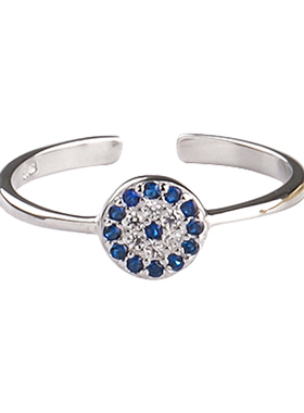 开口可调节蓝眼睛金银学生戒指