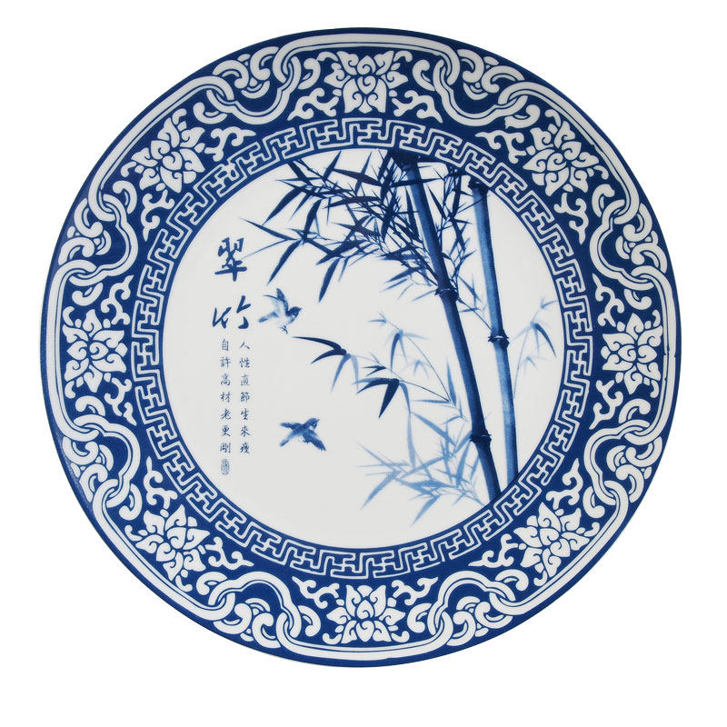 青花陶瓷挂盘背景墙面中式装饰盘子客厅餐厅酒店家居摆件壁饰挂件