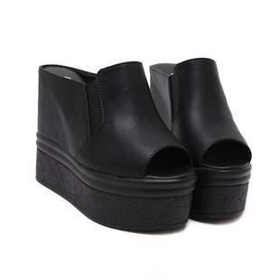 14CM坡跟超高跟防水台松糕厚底鱼嘴凉鞋夜店性感内增高白色拖鞋女