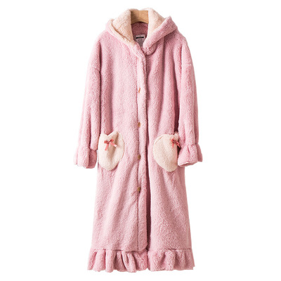 睡衣睡袍女秋冬季加厚加绒珊瑚绒可爱浴袍睡裙冬款法兰绒春秋长款