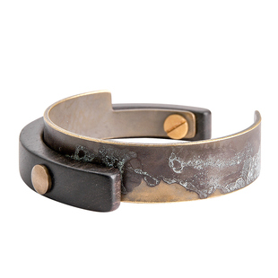 曲尾花原创黑檀木古铜手镯男嘻哈欧美复古几何手环情侣个性首饰女