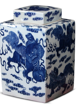 百瓷屋明清古典四方罐元青花陶瓷