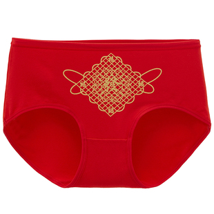 本命年红色女内裤纯棉中腰喜庆结婚大码全棉少女鸿运三角裤头属虎