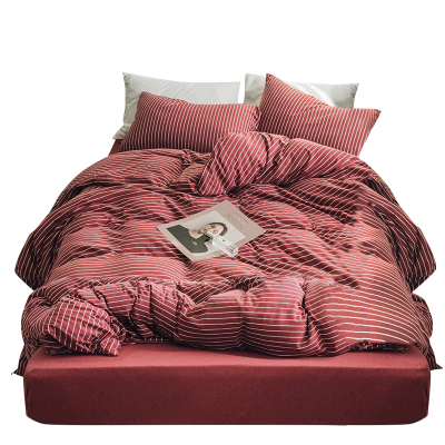 日式天竺棉四件套全棉针织棉条纹