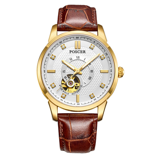 正品宝时捷手表女情侣皮带时尚镂空防水机械保时捷男女士手表6080