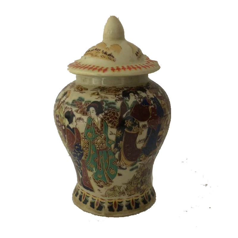 清乾隆年制刻人物侍女图纹将军茶叶罐景德镇仿古瓷器做旧古玩收藏