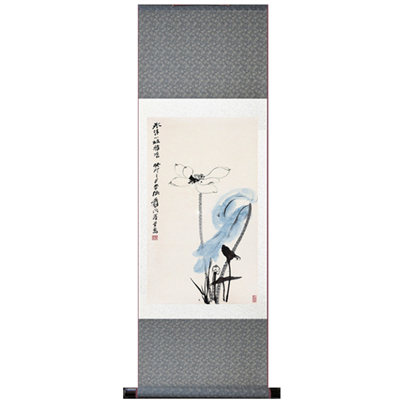 国画花鸟画书房画张大千荷花图丝绸卷轴画礼品画挂画玄关壁画