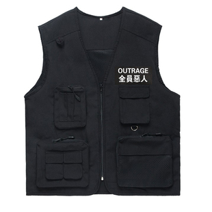 全员恶人潮定制印花字logo白鹤大人同款马甲工装嘻哈欧美街头原宿