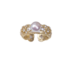 西壬原创925纯银蕾丝天然珍珠指环