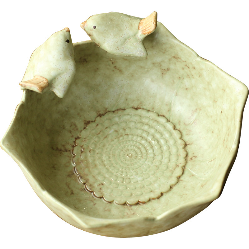 田园陶瓷复古家居小鸟莲花干果盘