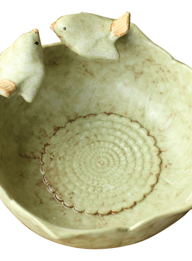 田园陶瓷复古家居小鸟莲花干果盘