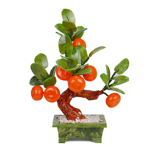玉器盆栽玉雕桔子树客厅博古架电视柜摆件家居装饰品创意礼品