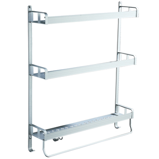 太空铝三层置物架加高卫生间收纳架层架厕所浴室壁挂式带挂毛巾杆