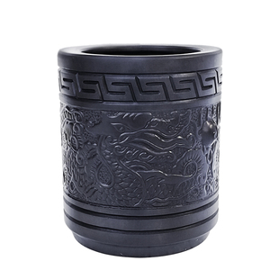 纯手工龙年高档中国风黑陶龙纹笔筒学生老师办公桌面实用商务礼品
