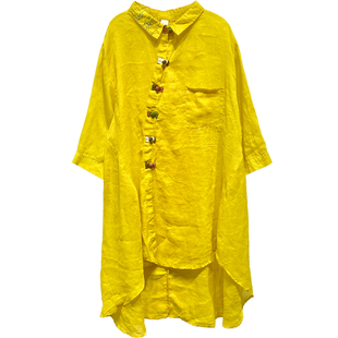 素尚夏季文艺复古国风不规则撞色汉服盘扣宽松苎麻手绣衬衫上衣女