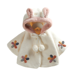 女童外套冬装加厚小童洋气披风0-1-2-3-4岁春秋婴儿童装毛毛衣服