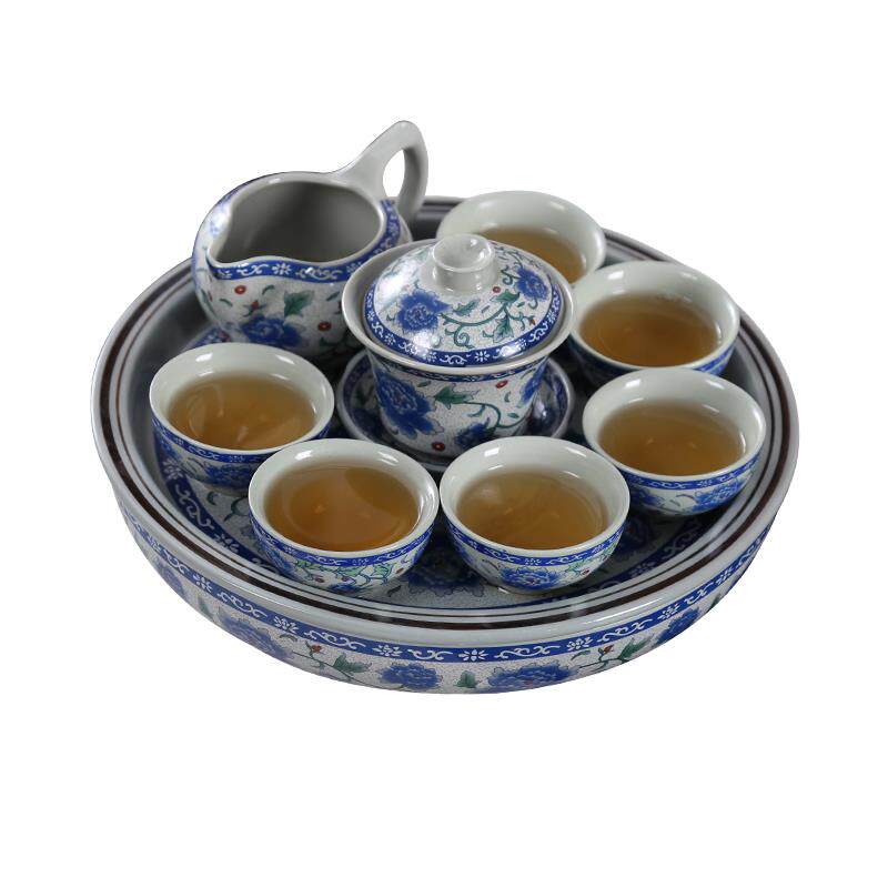 陶瓷功夫茶具牡丹圆形双层组合