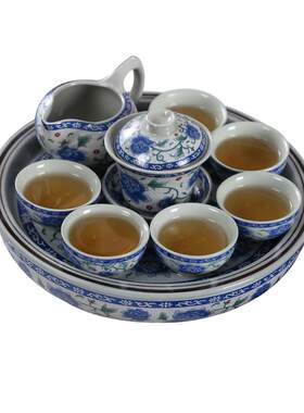 陶瓷功夫茶具牡丹圆形双层组合