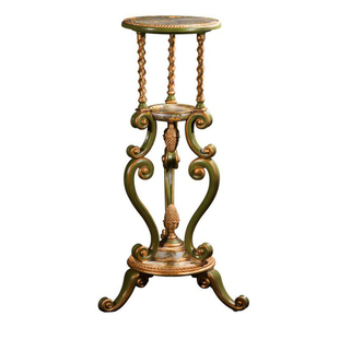 茱莉安欧法式宫廷奢华实木贴金箔雕刻彩绘绿色金色花架花几客厅