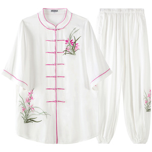 古韵中华短袖棉麻太极服女夏天时尚刺绣薄款太极服女练功服中国风