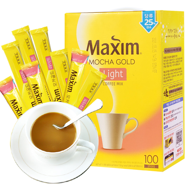 韩国进口麦馨摩卡咖啡 maxim摩卡light低糖袋装速溶咖啡粉 100条