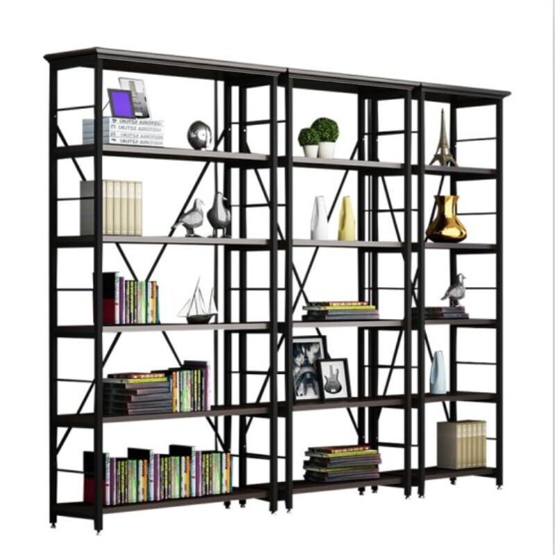 简约钢木书架书柜客厅置物架落地书橱组合收纳架经济型展示架包邮
