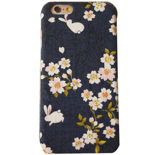 定制手工日系和风樱花兔蝴蝶结花青色手机壳iPhone13141516promax