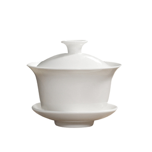 潮州玉瓷白瓷三才杯盖碗茶盖碗茶杯功夫茶具家用陶瓷冲茶碗泡茶器