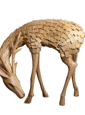 实木落地室内酒店大堂别墅雕塑