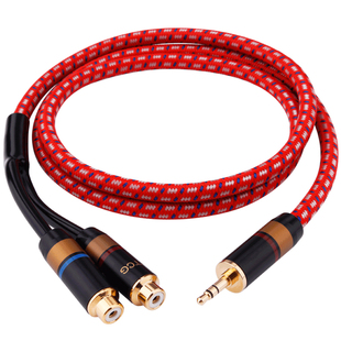 HIFI发烧级3.5mm转双莲花母头一分二音频线3.5转2RCA母延长转接线