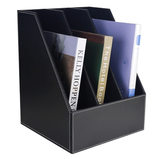 皮革办公室用品桌面收纳盒 多层书立资料文件架座整理置物架木质