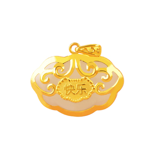 足金和田玉小金锁黄金吊坠宝宝儿童平安长命锁项链手链满月礼物