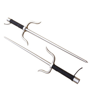 臻武铁尺兵器精品实心不锈钢双铁尺武术浪人短叉十手点穴尺子兵器