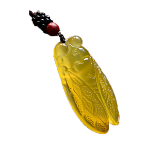 天然冰种玛瑙黄玉髓知了吊坠招财玉石蝉挂坠饰品男女款项链子挂件