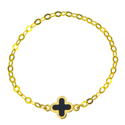 幸运草18K彩黄不掉色软链戒指